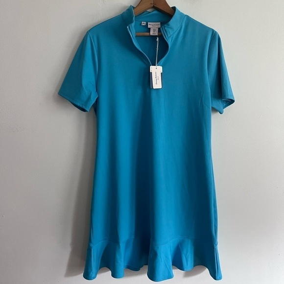 Tommy Bahama Ruffle Quarter Zip Golf Dress - Scuba Blue - Picture 1 of 5